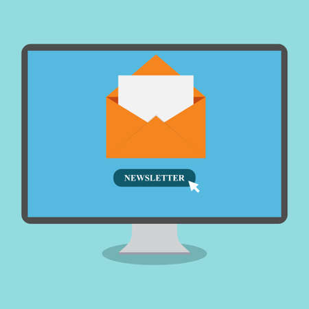 Envelope and paper on a computer screen with text