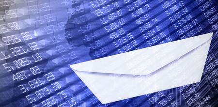 Graphic of envelope on white background against stocks and shares Stock Photo