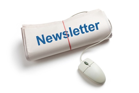 Newsletter and computer mouse with white background