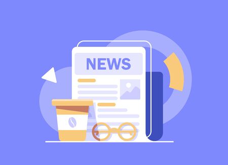 Newspapers and coffee mugs morning coffee with world news