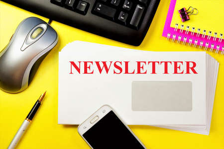 Newsletter a text message in an envelope on the pc keyboard news information interesting financial and socio political events business advertising