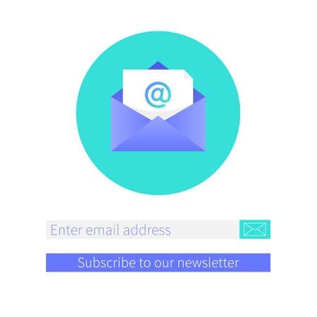 Subscribe to our newsletter square web banner template opened envelope with new letter mail marketing correspondence service delivery registration banner