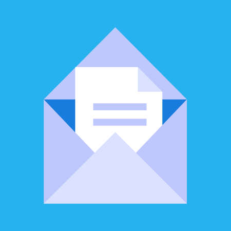 An open envelope with a document for web design isolated on a blue background Stock Photo