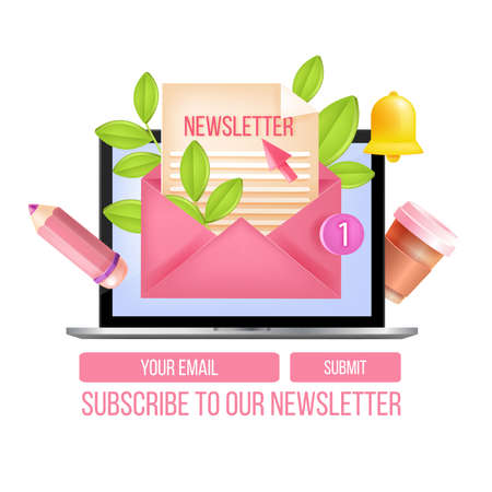 Newsletter subscription vector web form popup template laptop envelope letter notification bell email internet marketing website sign up design digital online mailbox newsletter subscription