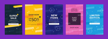 Abstract colorful memphis square background trendy geometric abstract template for social media post or advertisement Stock Photo