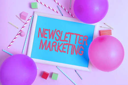 Conceptual caption newsletter marketing business concept act of sending a commercial messages to customer colorful party invitation designs bright celebration planning ideas
