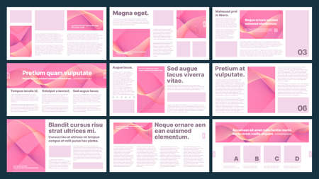 Business templates flyer and magazine pages media presentation layout backgrounds with titles and text garish vector business set Stock Photo