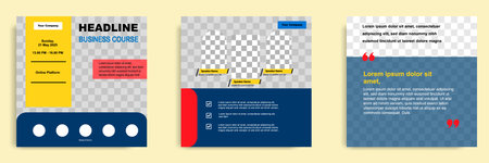 Set bundle collection of social media post template layout for online webinar conference training seminar course and learning video minimal modern and simple style Stock Photo