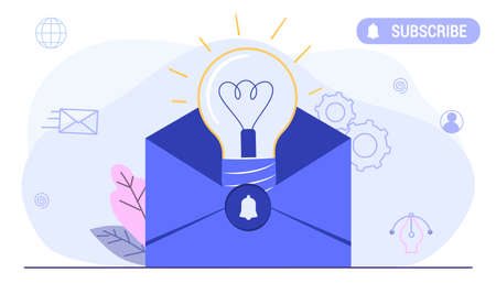Subscribe now our newsletter vector illustration with tiny people working envelope email subscribe concept email marketing system news webpage information about events activities company information Stock Photo