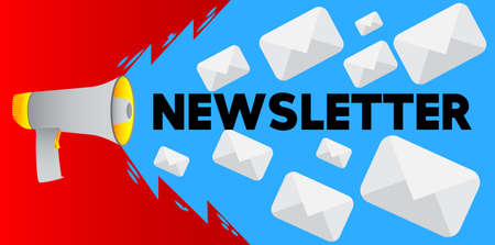 Retro megaphone with newsletter text and symbol business marketing campaign internet mailing attention concept announcement Vector Illustration