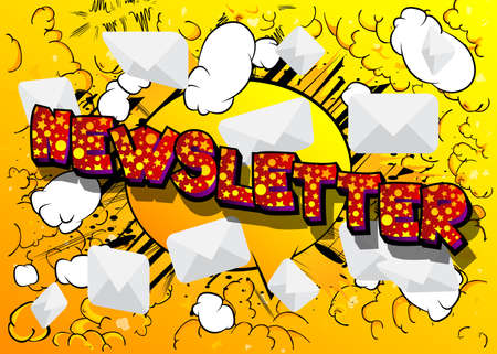 Sending newsletter on internet business marketing campaign comic book word text on abstract comics background retro pop art style illustration