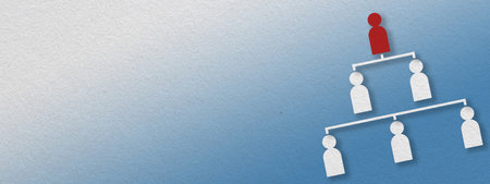 Business background of organization chart with copy space blue and white paper texture