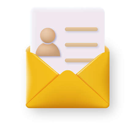 3d yellow cartoon style envelope with letter vector illustration Stock Photo