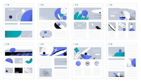 Set of four website mockup wireframe ui templates for sitemap Stock Photo