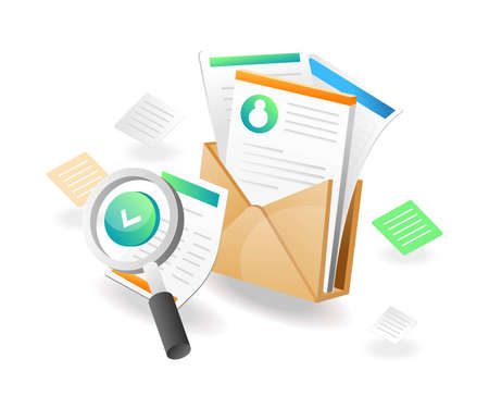 Isometric illustration concept paper data analyst in email folder