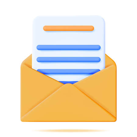 3d document sheet in yellow envelope isolated Vector Illustration