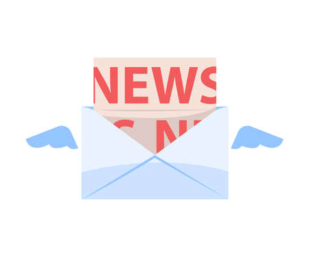 News letter in envelope flying with wings in sky as promotion and marketing vector illustration