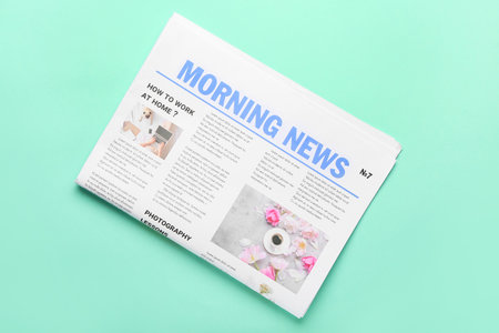 Morning newspaper on color background Stock Photo