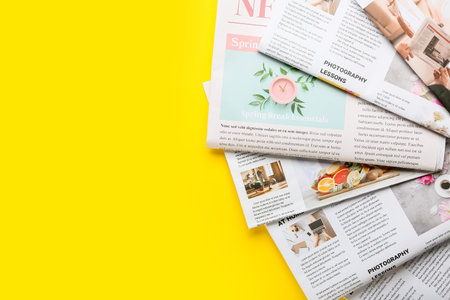 Different newspapers on color background Stock Photo