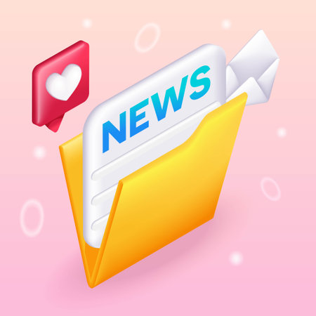 Trending 3d isometric cartoon icon of the news newspaper in the folder received by mail like icon vector illustration for website