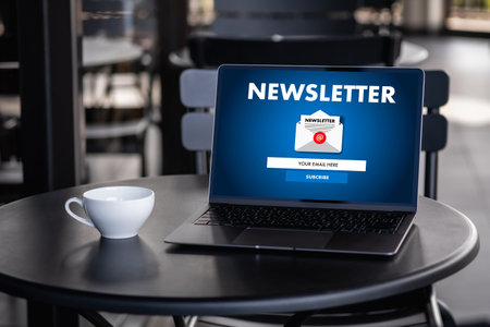 Man signup page subscribe newsletter concept on tablet and smartphone screen on mobile