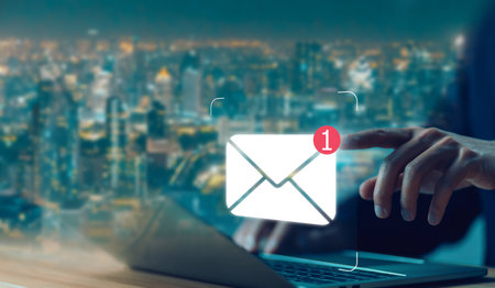 Icon new email from the laptop send an information message email smart sms mail on digital business communication contact newsletter concept marketing social media write text on the web Stock Photo