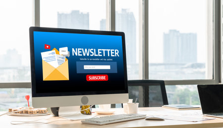 Newsletter signup page on computer for customer to subscribe newsletter update information Stock Photo