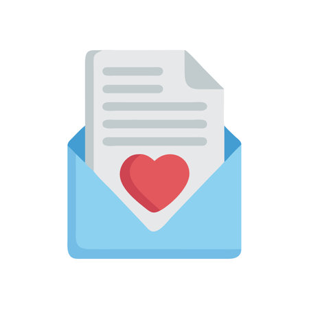 Love letter icon with red heart flat design style