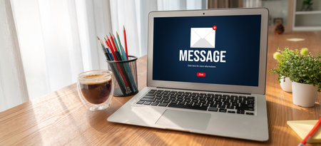 Email notification message showing on computer screen snugly digital marketing message information text from business to customer client
