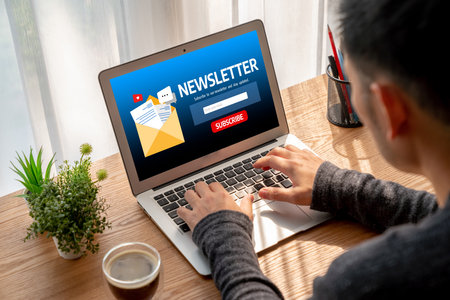 Newsletter signup page on computer for customer to subscribe newsletter update information Stock Photo