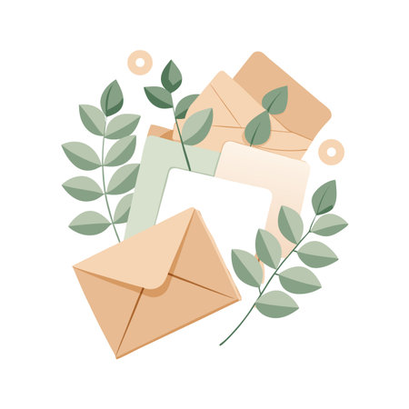 Envelopes and foliage flat vector illustration for communication and nature themes