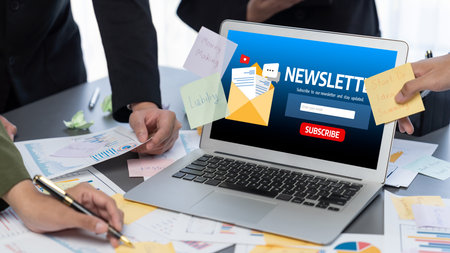 Analyst team use sticky note for creative and analytic brainstorm for business idea with bi data dashboard on laptop screen analysis financial data visualization tech for marketing strategy prodigy Stock Photo