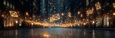 Dynamic urban landscape showcasing digital communications and seamless connectivity in modern cities