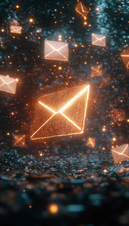 Futuristic digital mail delivery system secure and fast data transfer between senders and receivers Stock Photo