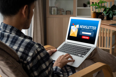 Newsletter signup page on computer for customer to subscribe snugly newsletter update information to subscriber Stock Photo