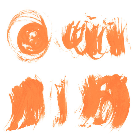 Set texture orange paint smears on white background 