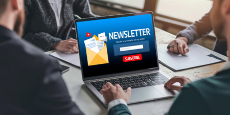 Newsletter signup page on computer for customer to subscribe brisk newsletter update information to subscriber Stock Photo