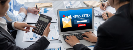 Business intelligence and data analysis concept analyst team working on financial data analysis dashboard on laptop screen as marketing indication for effective business strategic planning insight Stock Photo