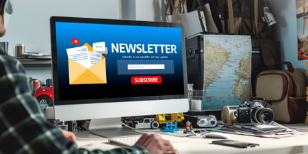 Newsletter signup page on computer for customer to subscribe brisk newsletter update information to subscriber Stock Photo
