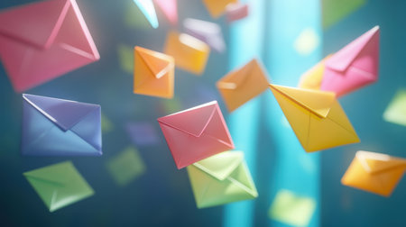 Marketing and business ideas through email email or newsletter email marketing or newsletter concept sending e mails bright colors