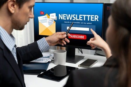 Newsletter signup page on computer for customer to subscribe brisk newsletter update information to subscriber Stock Photo