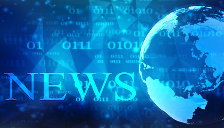 Newspaper headline with globe on abstract blue background 3d illustration