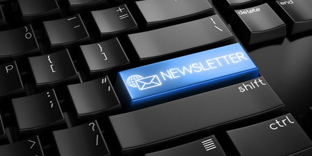 Newsletter computer keyboard 3d illustration