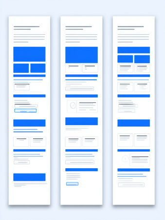 This layout features multi column sections with blue elements designed for web usability emphasizing clarity and organization