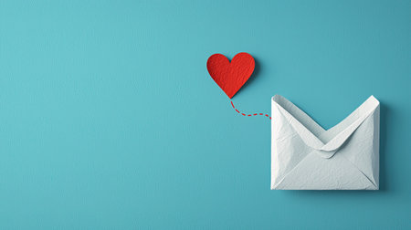 Romantic heart emerging from white envelope on blue background symbolizing love affection and connection perfect for valentine s day or love letters