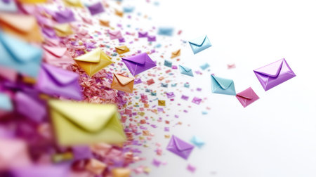A visually appealing representation of colorful envelopes floating in the air symbolizing modern communication and the dynamic nature of digital interaction ideal for marketing purposes