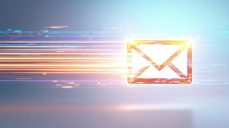 Dynamic and colorful email icon illustrating the fast paced nature of digital communication perfect for technology marketing and business themes