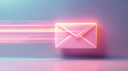 A visually captivating digital artwork featuring a glowing envelope symbolizing rapid email communication within a sleek futuristic environment ideal for tech themed use