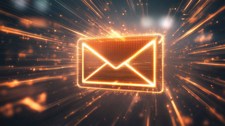 This vibrant digital artwork features a glowing email icon representing modern communication the dynamic background enhances the technology theme making it perfect for visual projects