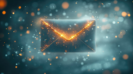 A captivating image of a glowing envelope surrounded by shimmering particles perfect for themes related to communication digital media or creative projects